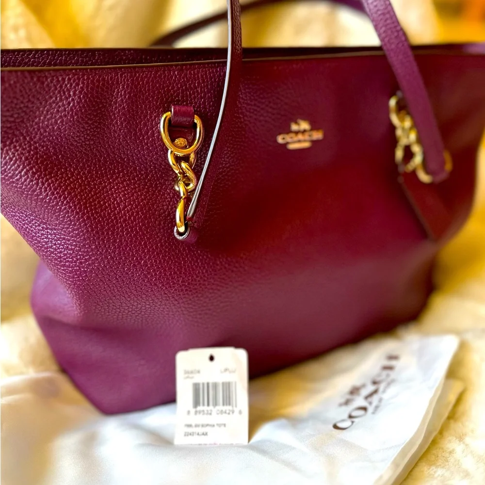 COACH Women's Pebbled Small Sophia Tote #36604 Dust Bag. Color Plum